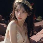 Dasha，A woman with a crown sits on rocks.