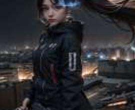 黑岩射手，一個穿著黑色夾克的女孩拿著一把槍。