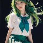 Shion Sonozaki 園崎 詩音，有著綠色頭髮和襯衫的女孩。