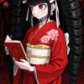 動漫女孩，身穿紅色和服的動漫女孩正在閱讀。