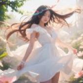 花之女神：一位長髮少女撩起裙擺。