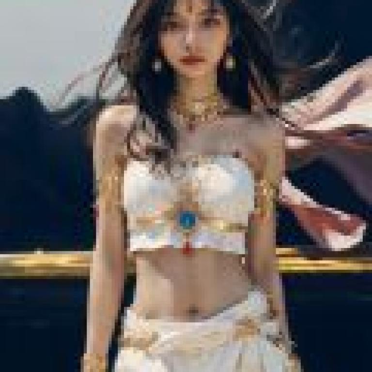 埃及女神，身穿白色長裙、穿著金色飾品的女子。