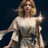 Female mage，A woman in a robe holds a staff.