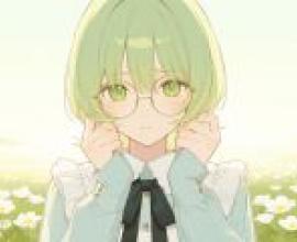 綠草地上的美麗夢境，戴眼鏡的女孩。