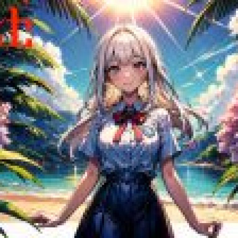 Computer wallpaper， Japanese kimono beauties on Nanyang Beach， anime， blonde girl in water mirror
