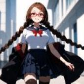 Misaki Sakimiya Anilist，An anime girl standing in front of buildings.
