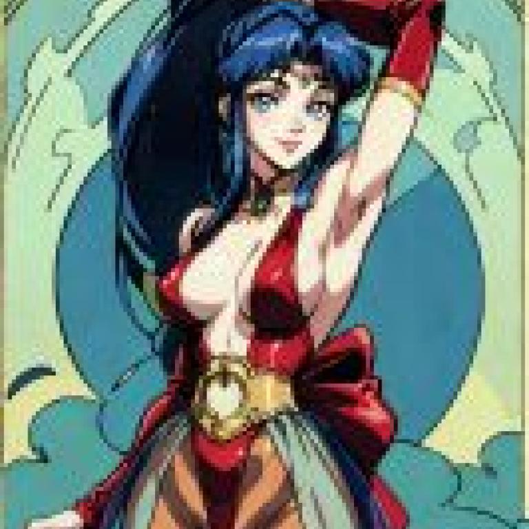 Hishizaki Shaia Voltage Fighter，a lady wearing red dress and blue bra.