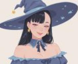動漫美女，帽子上有星星的藍色女巫。
