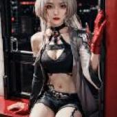 阿刻戎，崩壞星軌，戴著紅色手套、穿著深色衣服的女孩坐在窗邊。
