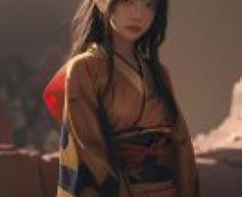 Dasha，A young woman with bangs and a bow in her hair stands against a red wall.