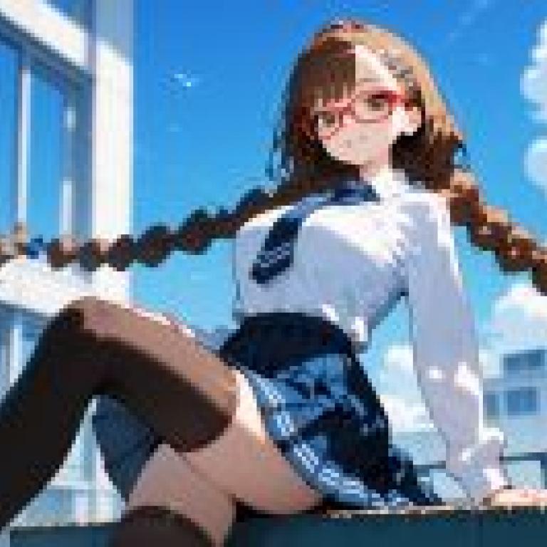 Misaki Sakimiya Anilist，Girl with braid and glasses on top of building.