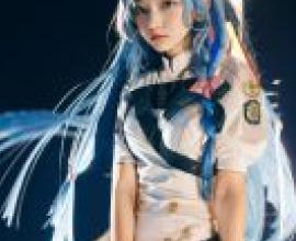 Aomori Mine， Blue Archive，Girl wearing white dress in front of backdrop.