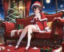 聖誕節獨處時光，女孩穿著紅色洋裝。