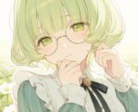 A beautiful dream on the green grass，A woman in glasses and bow tie looks down.