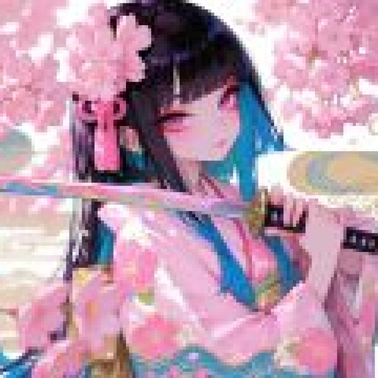 新年櫻花盛開，一位藍髮少女手持寶劍。