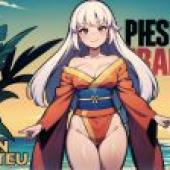 Computer wallpaper， Japanese kimono beauties on Nanyang Beach， anime， romantic white hair: woman standing gracefully by the water