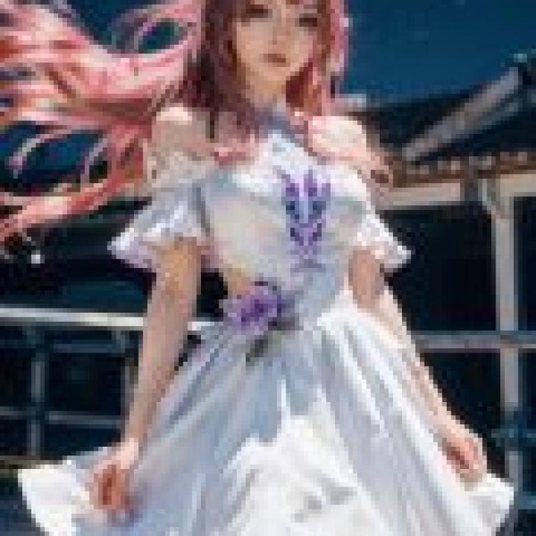 Cyrene honkai star rail，一個穿著白色洋裝、留著粉紅色長髮的女孩。