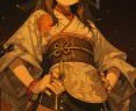 anime girls，A girl with dark hair and wearing a kimono.