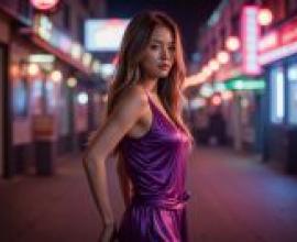 不存在的街道，夜晚街頭的紫色洋裝。