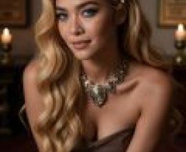 Foreign Princess，A blond woman with blue eyes wears a silver necklace and a flower in her hair.