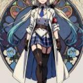Aizawa Ema VTUBER，海報上穿著藍色裙子的動漫女孩。