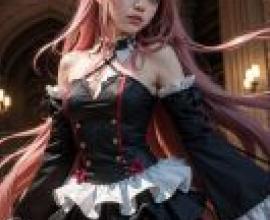 克魯魯·採佩西，終結的熾天使，有著粉紅色長髮和黑色服裝的女子。