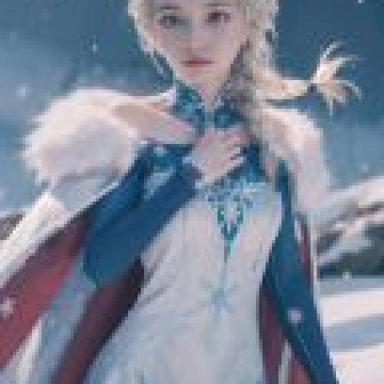 Elsa de Frozen，A girl with her arm bent and wearing a blue dress.