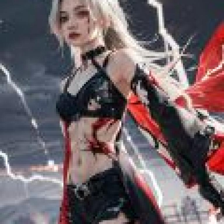 Acheron， Honkai Star Rail，Gothic girl with lightning in the background.