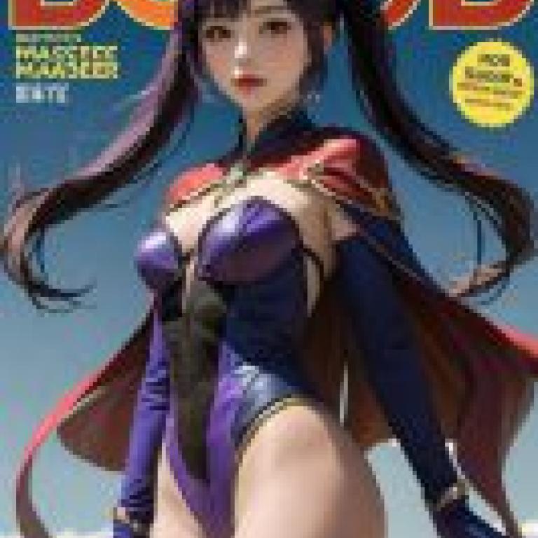 Mona Megistus Genshin Impact，A girl with purple hair wearing a blue and red outfit.