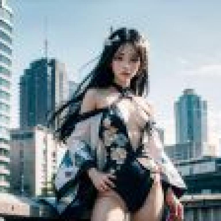 電腦桌布，真人版，和服美女，花與黑：新藝術西裝與花服小精靈