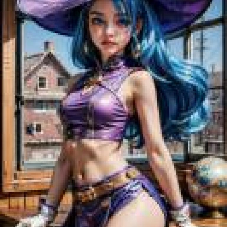 Mobile wallpaper， Selfi Rhodes - Azure Dreams， realistic， anime girl with a purple cape and blue hair.