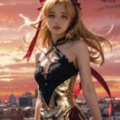 手機桌布，Fate エレシュキガル(埃列什基伽勒)，Ereshkigal，寫實，身穿金色洋裝的女子