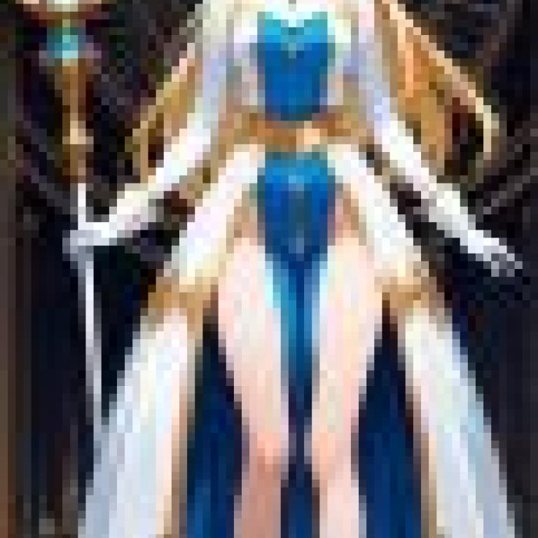 sacred，A girl in blue and white dress is holding a crystal ball.