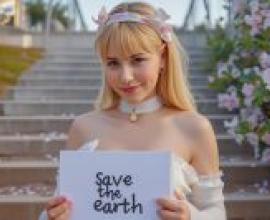 save earth，Girl holding sign saying save the earth.