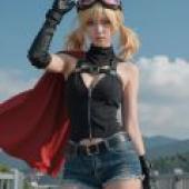 jahoda Genshin Impact，Girl in a red cape and black outfit.