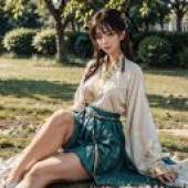 Hanfu Time Free Tablecloth: Hanfu woman， sitting under the tree， the ancient style is leisurely.