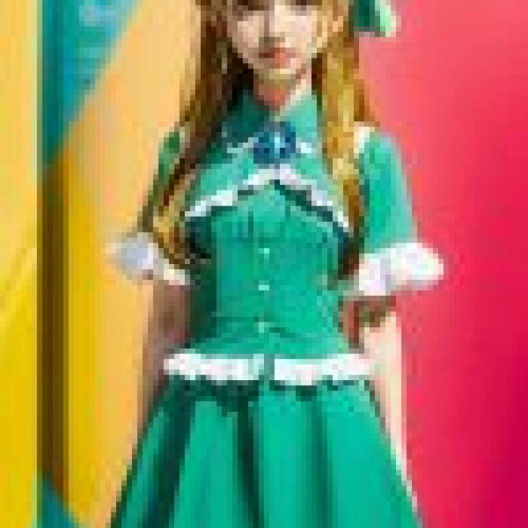 Mina Fleuret Drugstore in Another World，A young girl with a bow in her hair and a blue dress on.