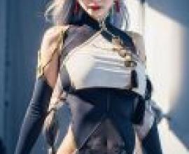 神河（原神），身著cosplay服裝、留著長髮的女子。