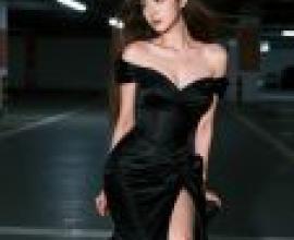 Beautiful and fashionable，A woman in a black dress and heels.