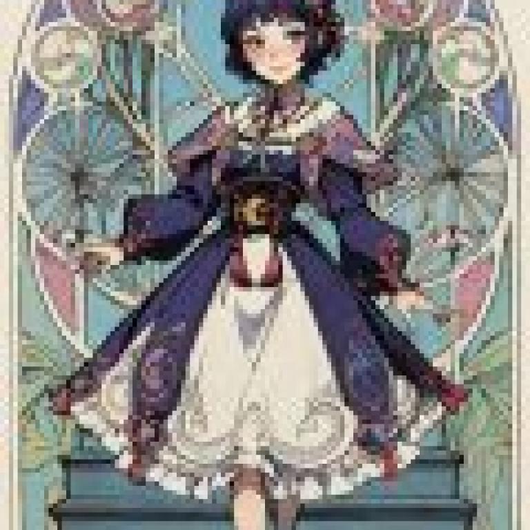 Yunjin，Genshin Impact，藍色連身裙，邊緣有紫色飾邊。