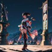 Anime beautiful girl figure， free download of Night Clock Tower tablecloth