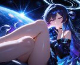 Mother of the Planet，Anime girl with blue hair next to planet.