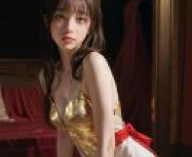 Night CrisisA woman wears a gold bikini and sits in front of an open door.