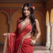 一段命中註定的前世姻緣。一位身穿橙色連身裙的女子。