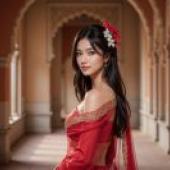 一段前世命中註定的緣分。一位身穿紅衣、頭戴鮮花的女孩。