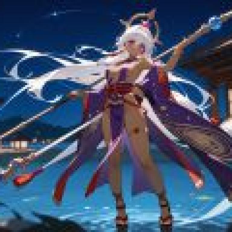 埃及風性感女神，夜空中，一位有著長長的白髮的少女。
