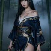 Ancient Japanese female assassin，A woman in a kimono is holding a sword.