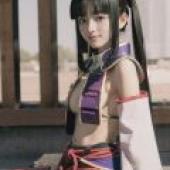 Ushiwakamaru，Fate Grand Order，A woman in cosplay with long black hair.