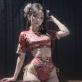 Chinese cheongsam beauty， golden light shines， cheongsam Fenghua