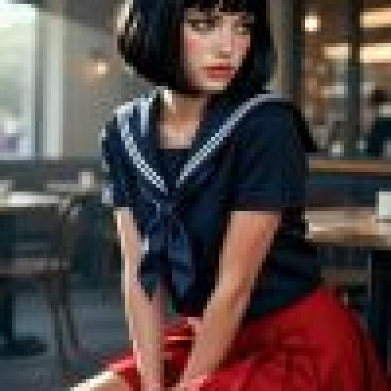 女孩，藍色水手服。